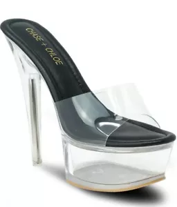 "Sandalia para mujer talla 9 transparente Lucite plataforma mula stripper poste bailarina tacones 6""" - Imagen 1 de 3