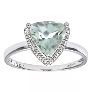 9ct White Gold Green Amethyst and Diamond Ring by Naava - Picture 1 of 8