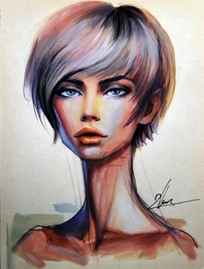 ORIGINAL Watercolor SURREAL ART blonde woman portrait Sensual MODERN PAINTING - Picture 1 of 3