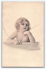 C1910's Cute Little Boy Undress Bow And Arrow Studio Portrait Antique Postcard