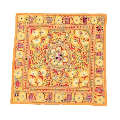 Tapestry, colorful floral motifs multi thread wall hanging mirror work 27"x27" - Image 1 of 4