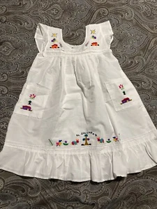 Embroidered Cotton Little Girls Dress Sz 6 White Ecuador Flutter Sleeve Colorful - Picture 1 of 6