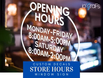 Storefront Hours Window Stickers, Custom Decals, Store Hours Lettering, Style#6 - Image 1 of 4