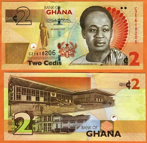 Ghana 2017 unc 2 Cedi Banknote Papiergeld Schein P- 37Ae - Bild 1 von 1