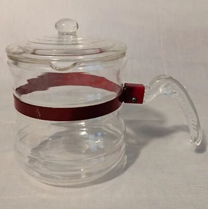 Vintage McKee Glasbake Clear Glass Coffee Pot With Red Band H 7" Dia 5.5" - Picture 1 of 6