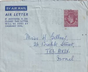 GRAN BRETAÑA, 2 AEROGRAMAS, 1951-1952, CANCELACIONES ESPECIALES, A ISRAEL - Imagen 1 de 10