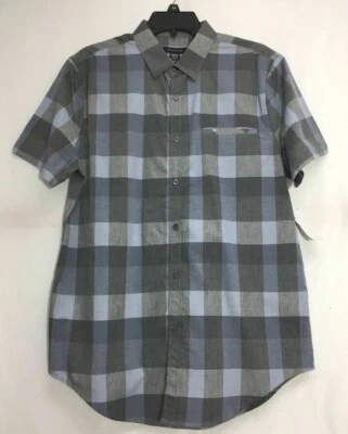 Men's Structure Short Sleeve, Slim Fit, Plaid Smoke Grey Collared Shirt, M or L - Image 1 of 4