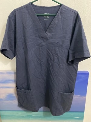 UA Butter-Soft Core LARGE Unisex Mens Womens Scrub Top L/S BLUE Pewter V-Neck - Image 1 of 2