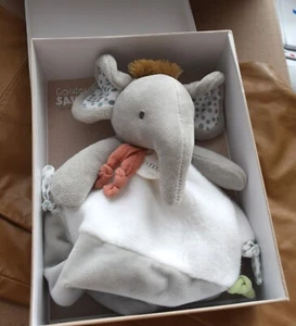 Doudou et Compagnie Couleurs Savane Elefant geknotet Babydecke Lovey Grau Neu - Bild 1 von 4