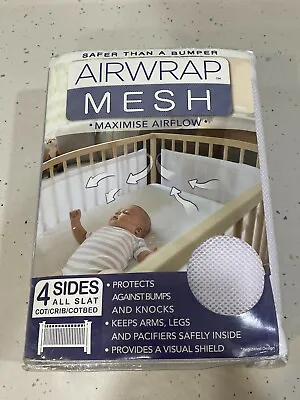 Airwrap Mesh 4 Sides Baby Cot / Crib / Cotbed, White BNWT Safer Than A Bumper • 38$