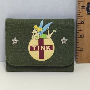 Disney Tinkerbell Wallet Tink Fairies Green Canvas Tri-fold Women's - Picture 1 of 5