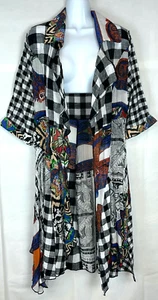 Plumero kimono para mujer Feratelli multicolor búfalo a cuadros retazos talla L negro - Imagen 1 de 10