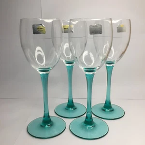 Luminarc Wine Glasses x 4, Aqua Blue Stem and Base France Cristal D'Arques 140ml - Picture 1 of 14