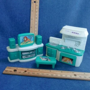 Mobile piccolo 4 pezzi OK- 3" casa delle bambole fai da te Keenway bianco acqua TV tavolo cucina - Foto 1 di 4