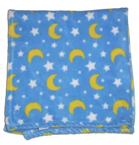 Snugly Baby Blanket White Stars Yellow Moon Blue Security Lovey - Picture 1 of 2