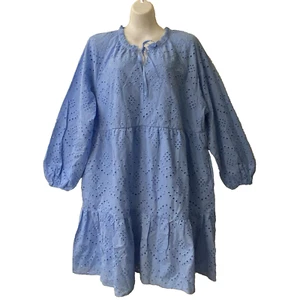 Adyson Parker Dress Size 3X Blue Cotton Eyelet Floral Tiered Flowy Cottagecore - Picture 1 of 23
