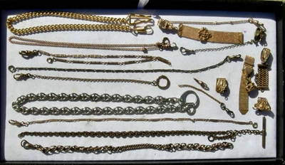 17 pcs ANTIQUE POCKET WATCH FOBS & FOB PARTS, CHAINS, ETC FROM ESTATE COLLECTION - Image 1 of 4