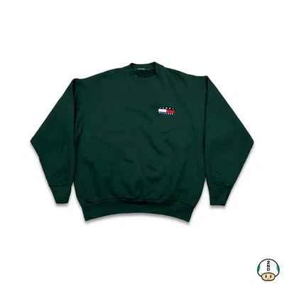 Moletom masculino vintage anos 90 Tommy Hilfiger verde médio Tommy Flag pulôver tripulação - Imagem 1 de 4