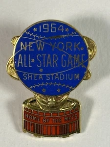 1964 MLB BASEBALL ALL STAR GAME MEDIA PRESS PIN NEW YORK METS SHEA STADIUM - Picture 1 of 2