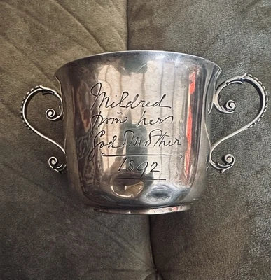 Antica coppa battesimo in argento sterling marcata 1891 Francis Higgins III - Immagine 1 di 4