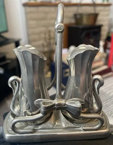Vintage Silver-Plated Art Nouveau Style Salt & Pepper Shaker Set Cruet Swans - Picture 1 of 5