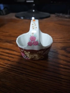 Vintage 1985 Keramik Andenken Korb Souvenir: Katze & Blumen, 3,5", Japan - Bild 1 von 4