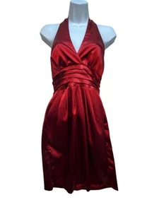Studio Y Womens Halter Cocktail Mini Dress Size 1/2 Red Satin Sexy Party Y2K - Picture 1 of 8