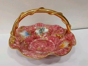Mid Century Modern CCO Italian Pottery Large Floral Bowl With A Gold Vine Handle - Picture 1 of 7