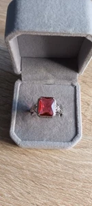 Retro  Silberring mit Granat  Gr. 62/63 - Bild 1 von 4