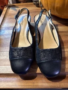 Trotters 7,5 Weite Schwarze Leder Slingback Flats Schuhe - Bild 1 von 4