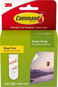 Command Poster Strips Mega Pack – 136 Ct, Damage-Free, White Adhesive - Picture 1 of 11