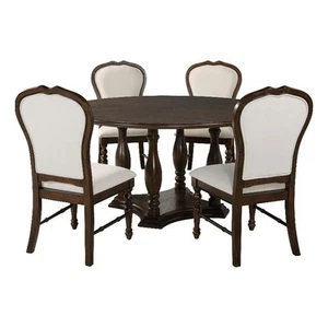 Coaster Landon 5-Piece Round Traditional Wood Dining Table Set in Rich Brown - Picture 1 of 13