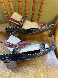 NEW Spring Step L'ARTISTE Dreamer Red + Black Leather Sandals, EU 41, US 10 - Picture 1 of 12