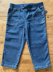 NWT Faded Glory Girls Dark Blue Denim CAPRI JEANS Sz M(7-8) Comfy Elastic Waist - Picture 1 of 7