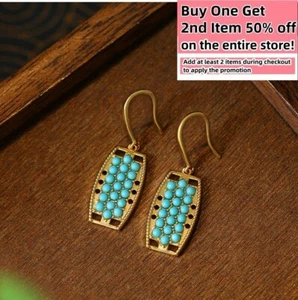 Pendientes colgantes de piedras preciosas turquesa bohemia - delicada joyería gancho enchapado en oro de 18 quilates - Imagen 1 de 6