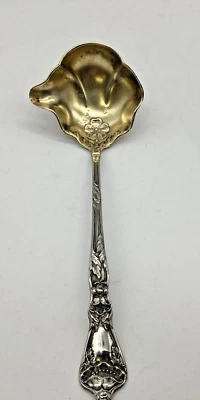 CUCHARÓN SALSA CREMA DORADA PLATA ESTERLINA AMAPOLA PANADERO MANCHESTER ANTIGUO 18,2 gw Foto 1 de 4