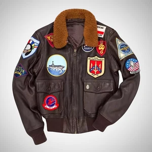 Men's Maverick Top Gun Aviator Bomber Jacket Tom Cruise Style Sheep Skin Leather - Picture 1 of 5