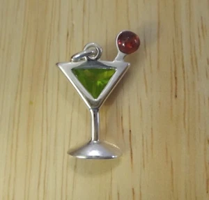 Sterling Silver 20x10mm Apple Martini Appletini with Green & Red  Cherry Charm - Picture 1 of 4