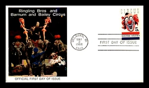 1309 5c Stamp (1966) RBBB CIRCUS & RBBB CLOWN LOU JACOBS FDC - FIRST CACHET - Picture 1 of 1