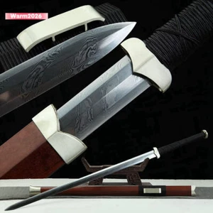 Chinese WuShu Jian Sword Katana Sharp Damascus Steel Blade White Copper -Y1530 - Picture 1 of 12