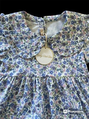 Baby Club Chic (Peru) NWT Wht/Blu/Pnk Floral Pima Cotton Ruffled Collar Dress-4T - Image 1 of 4