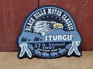NOS 57th ANNUAL STURGIS SOUTH DAKOTA CHAMBER HARLEY BIKE RALLY METAL SIGN 1997  - Picture 1 of 2