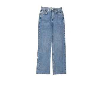 Jeans donna Pull & Bear relaxed dritto orlo grezzo taglia 4 blu medio denim - Foto 1 di 4