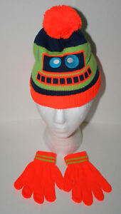 Cute Knit Green Robot Winter Cap Gloves New Toddler Infant Mitten Hat Set