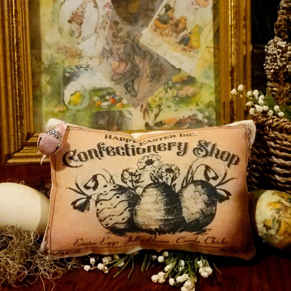 Primitive Farmhouse Easter Confectionery Shop Egg  Tuck Pillow Peg/Door hanger - Image 1 of 1