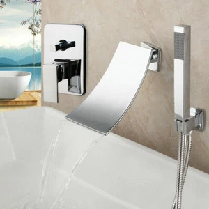 Chrome Bathroom Wall Mount Waterfall Shower Faucet Set Handheld Spray Mixer Taps - Picture 1 of 9