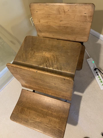 2 Antique Cast Iron and Wood School Desk Cover