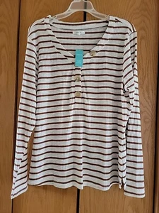 Maurices Henley Long Sleeve Striped Pullover Top, Soft, XXL NEW - Picture 1 of 3