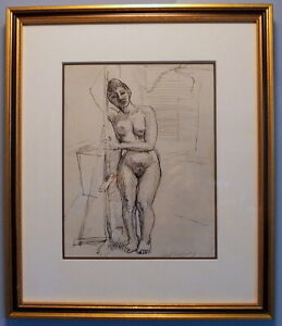 Signed Original Nude Ink Drawing by Listed NYC Artist Saul Lishinsky