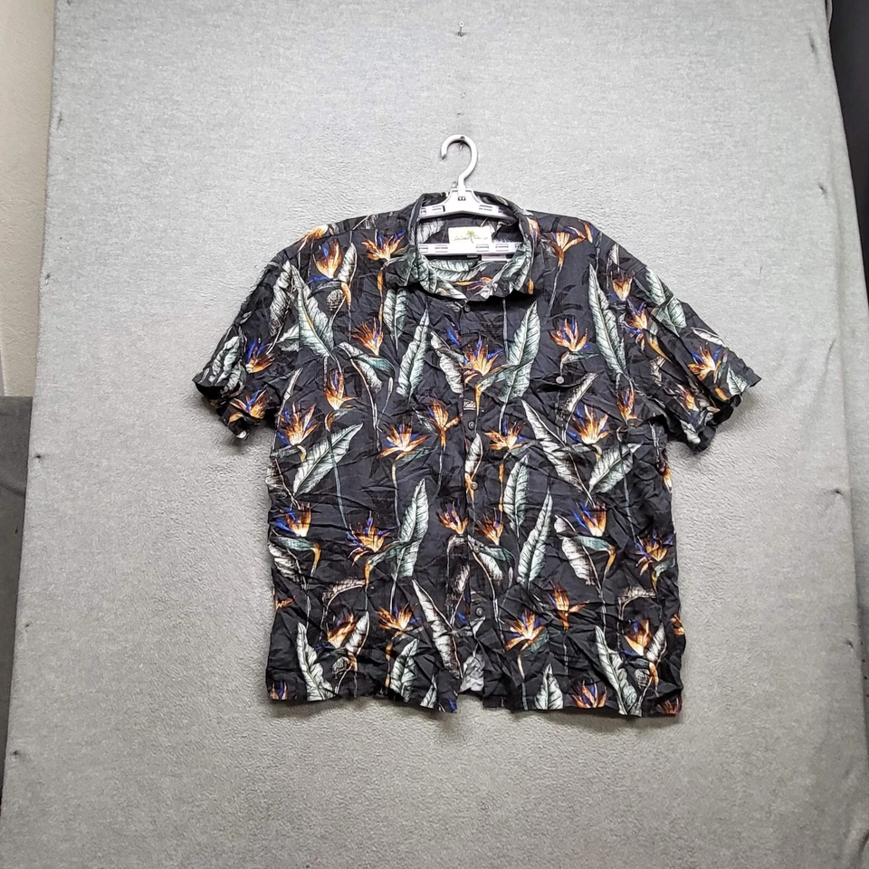 Camisa con botones Island Shores para hombre 2XL gris floral cuello de palmeras hawaiano Foto 1 de 4